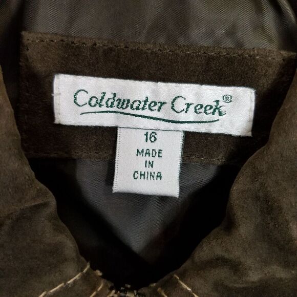 Coldwater Creek Women Leather Suede Knit Jacket Sz 16 Brown Zip Up Classic - Picture 7 of 8